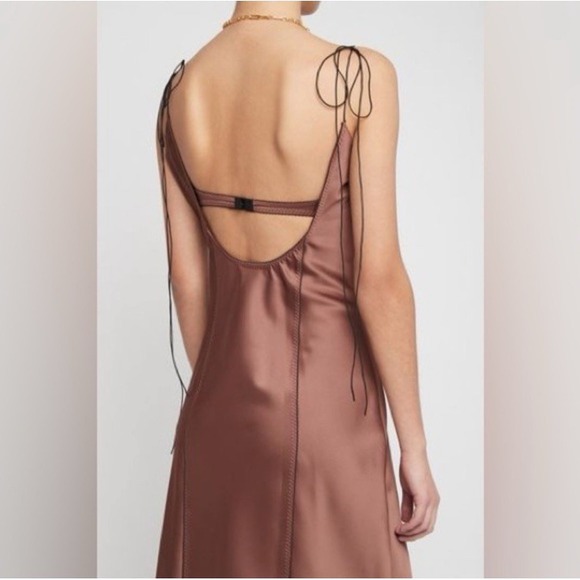 Anna October Dancer Dress Chocolate Brown Womens Large Satin Midi Party Elegant - Picture 2 of 13